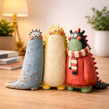 Unique Gift for Monster Lovers - Set of 3 Handmade Whimsical Clay Dinosaurs