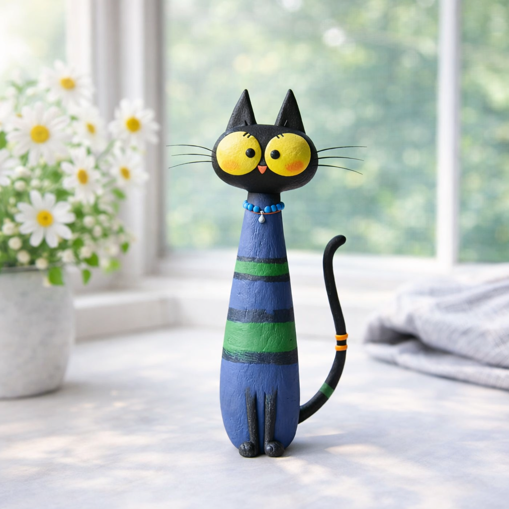 Bloop Kitty – Handmade Blue Clay Companion