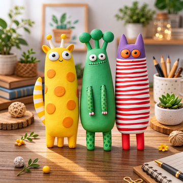 Nibble Cat Family – Whimsical Mini Clay Creatures