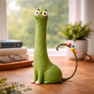 The "Whimsical Long-Neck" Cat – A Hand-Sculpted Desk Friend 🐾
