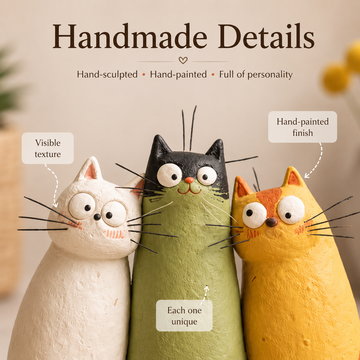 Handmade Clay Cat Figurines – The Supervising Cat Trio