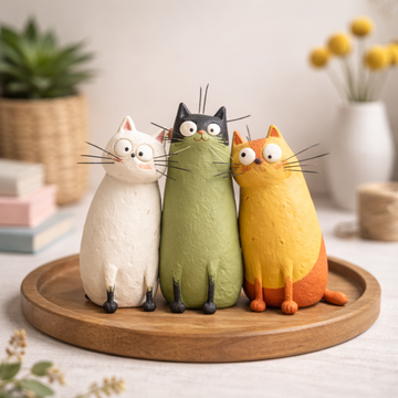 The Supervising Cat Trio – Handmade Clay Cat Desk Decor That Makes You Smile