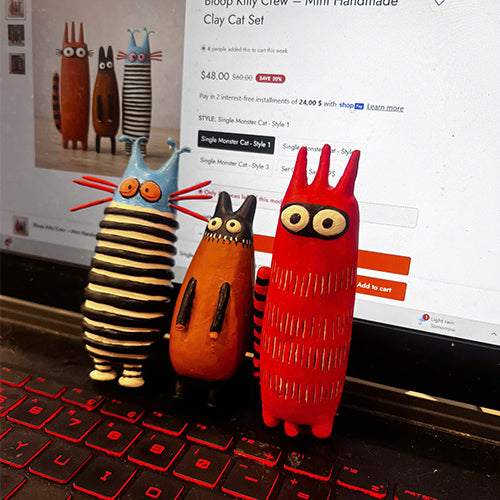 Bloop Kitty Crew – Mini Handmade Clay Cat Set